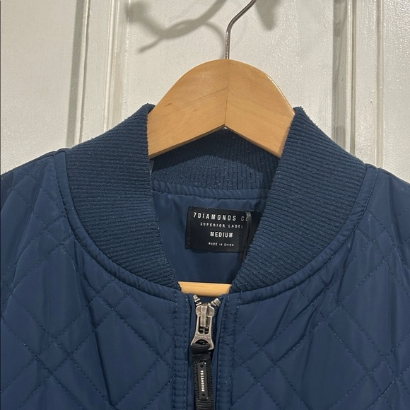 7 Diamonds Navy Full Zip Quilted Bomber Jacket Coat - Size Medium - Picture 3 of 9